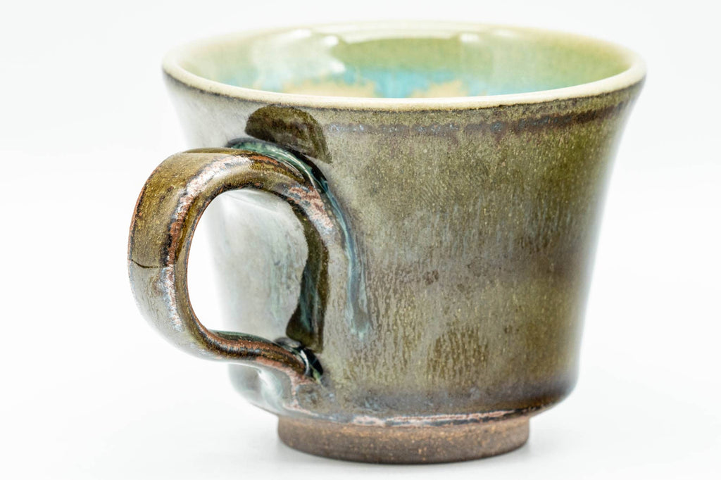 Japanese Teacup - Brown Green Agano-yaki Rear-Handled Ushirode Yunomi - 100ml