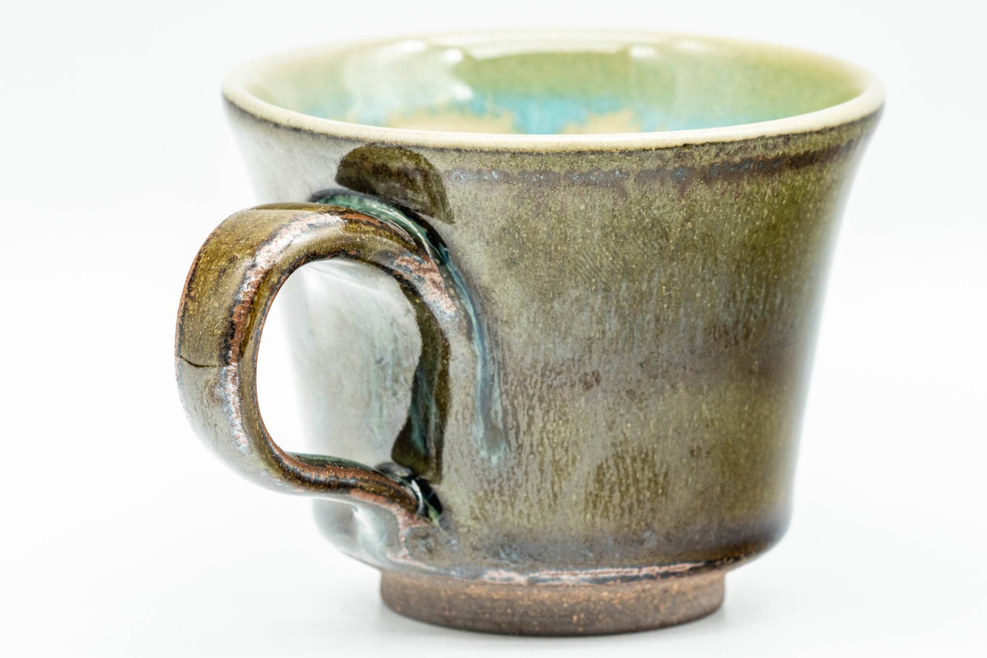 Japanese Teacup - Brown Green Agano-yaki Rear-Handled Ushirode Yunomi - 100ml
