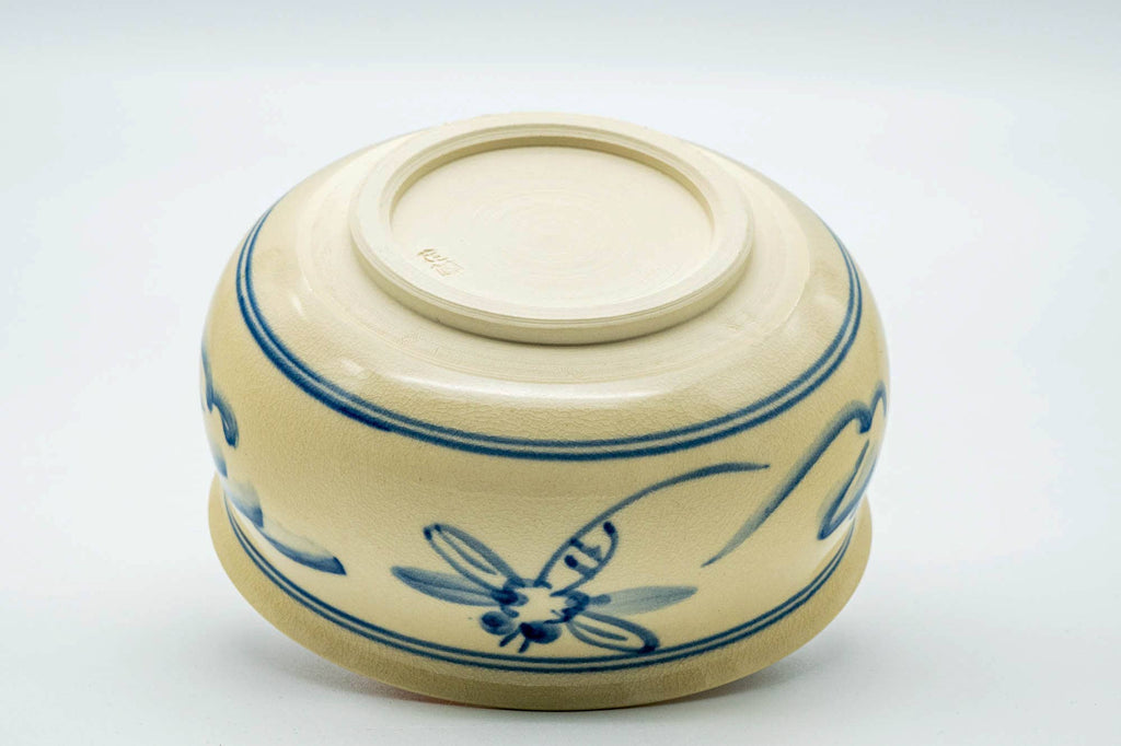 Japanese Kensui - Beige Blue Dragonflies Kyo-yaki Water Bowl - 400ml