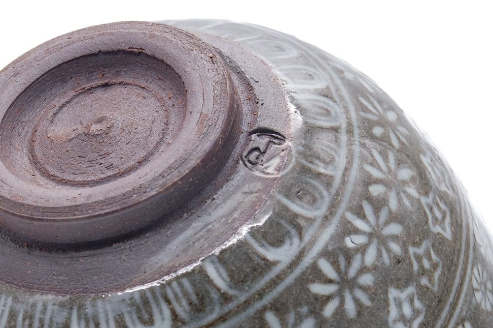 Japanese Matcha Bowl - Grey White Mishima Chawan - 400ml