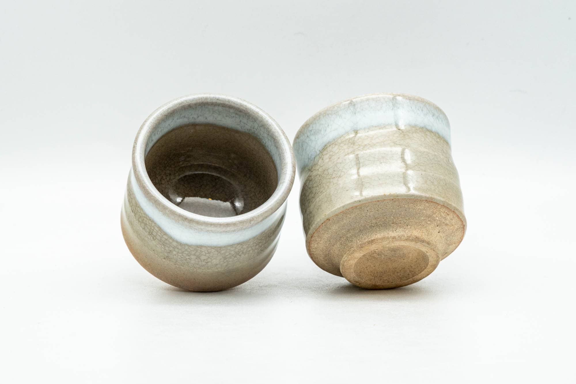 Japanese Teacups - Pair of Beige White Tsutsu-gata Hagi-yaki Guinomi - 40ml