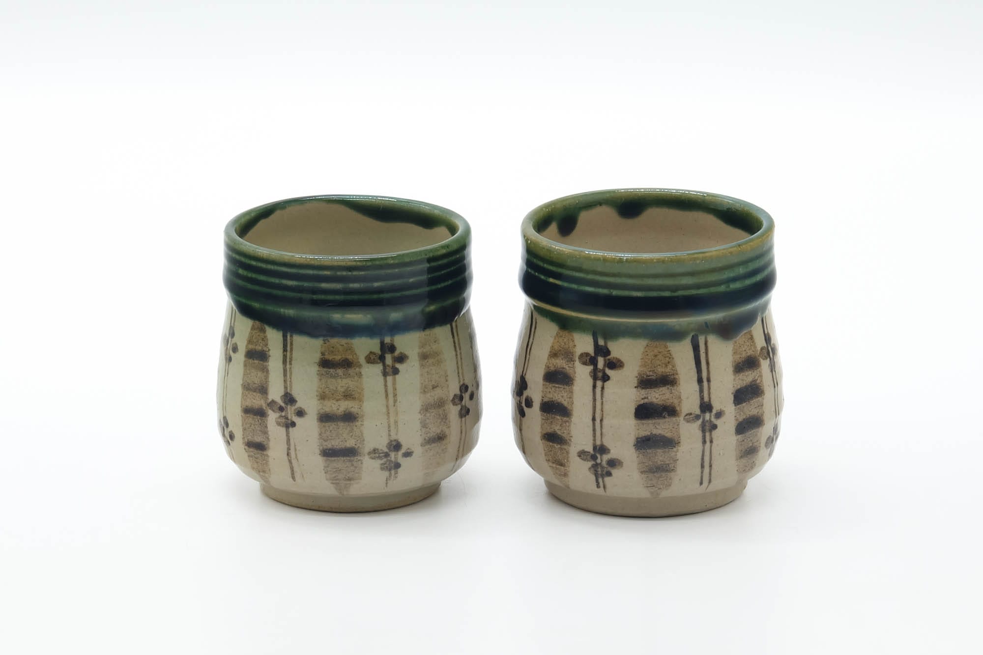 Japanese Teacups - Pair of Floral Oribe-yaki Meoto Yunomi - 150ml
