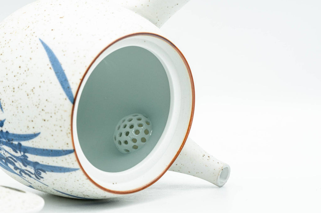 Japanese Tea Set - Blue Floral White Matte Glazed Arita-yaki Debeso Kyusu Teapot and 5 Yunomi Teacups