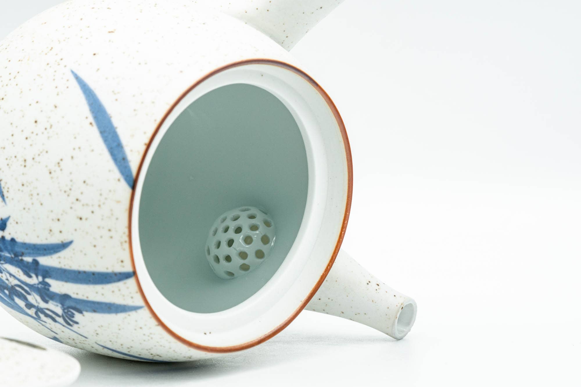 Japanese Tea Set - Blue Floral White Matte Glazed Arita-yaki Debeso Kyusu Teapot and 5 Yunomi Teacups