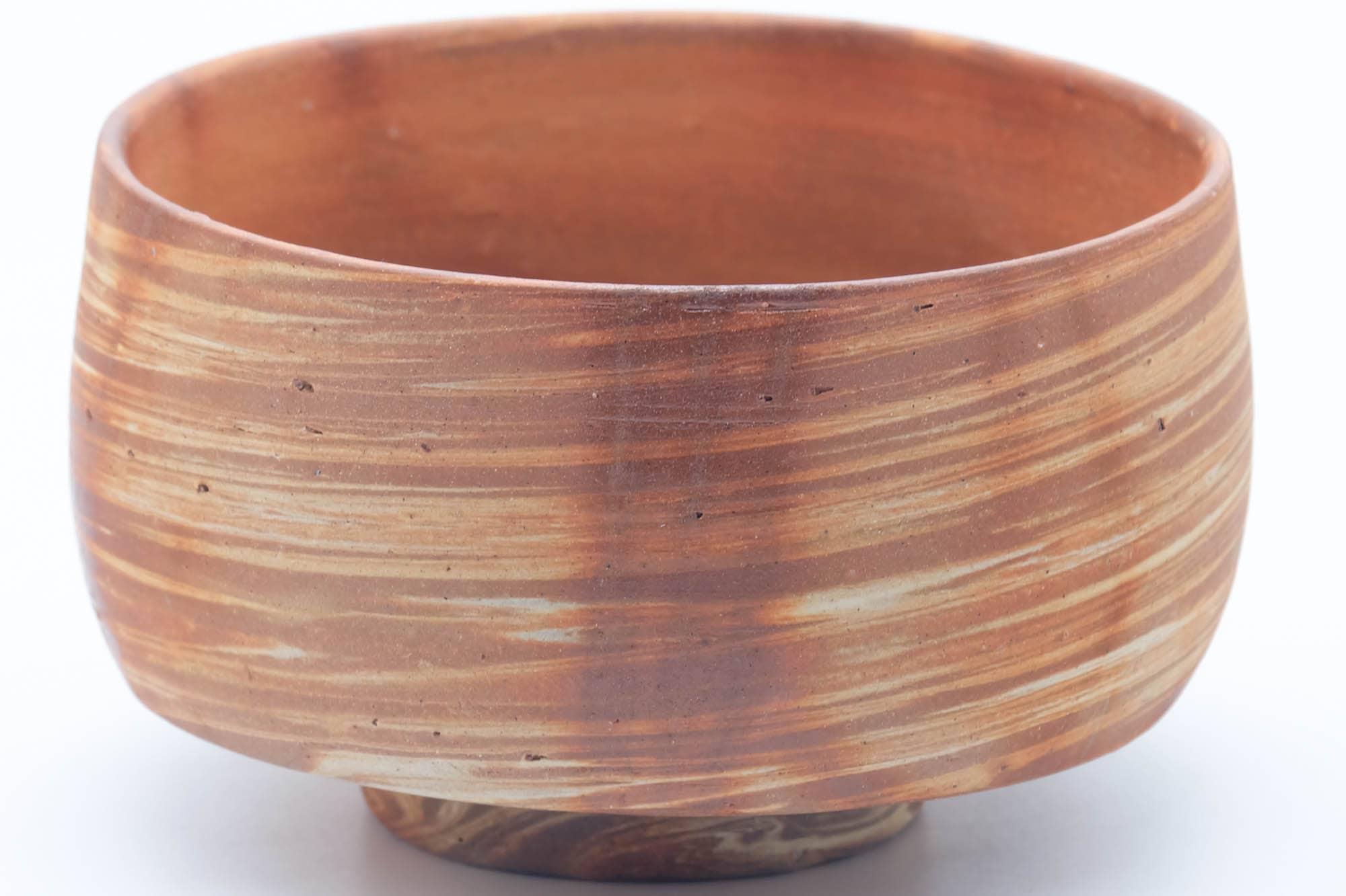 Japanese Matcha Bowl - Orange Rice Straw Hidasuki Marbled Nerikomi Bizen-yaki Chawan - 400ml