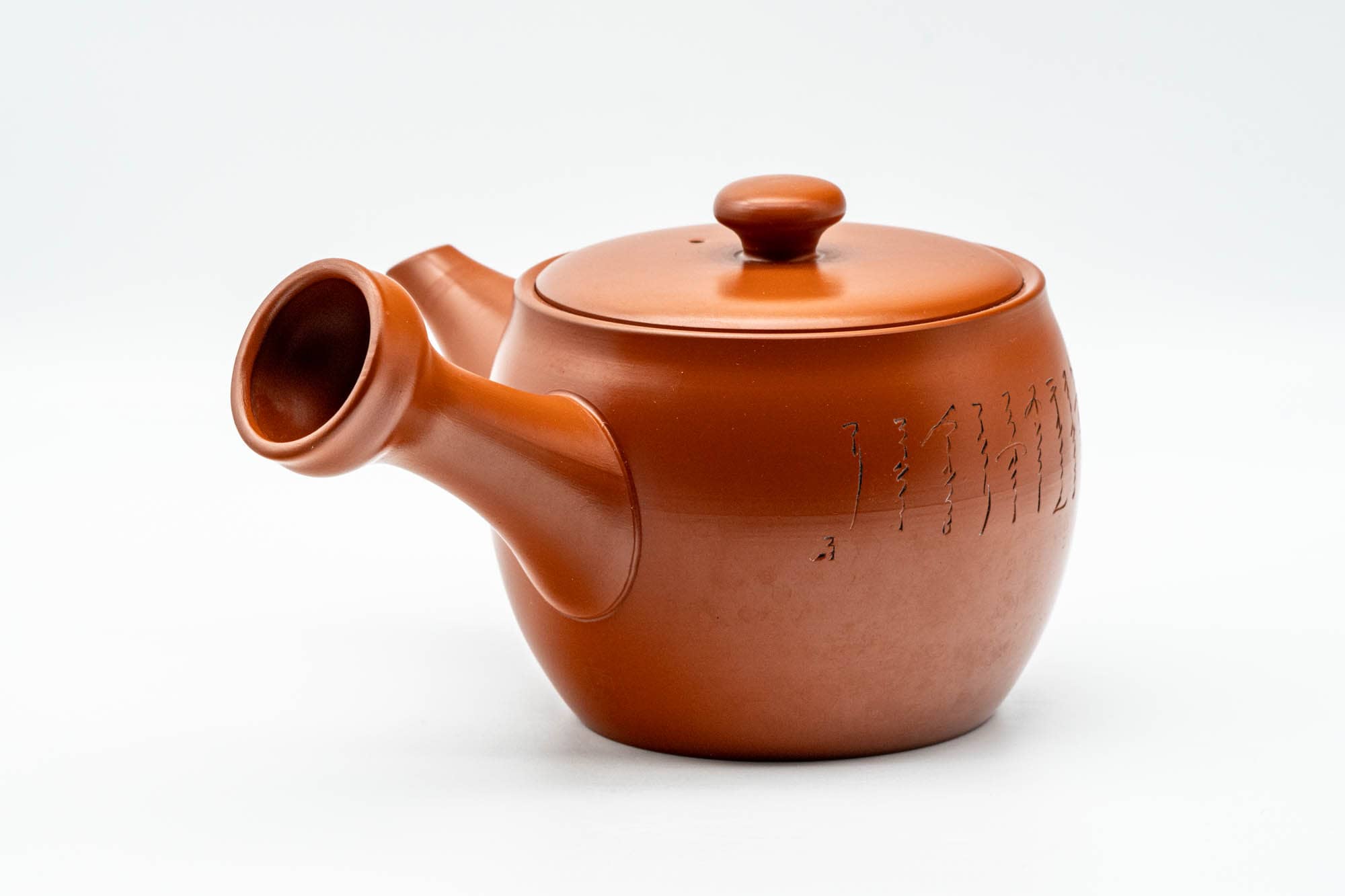 Japanese Kyusu - 陶龍 Tōryū - Calligraphy Engraved Red Shudei Tokoname-yaki Debeso Teapot - 350ml