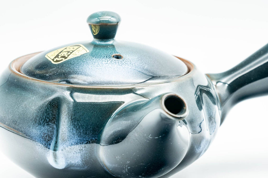 Japanese Kyusu - Blue Glazed Indented Clay Obi-ami 360 Filter Teapot - 300ml