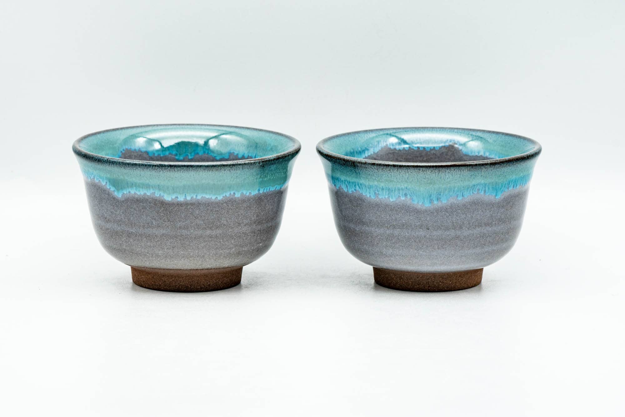 Japanese Teacups - Pair of Blue Turquoise Drip-Glazed Agano-yaki Yunomi - 100ml
