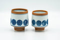 Japanese Teacups - Pair of Blue Orange Geometric Arita-yaki Meoto Yunomi