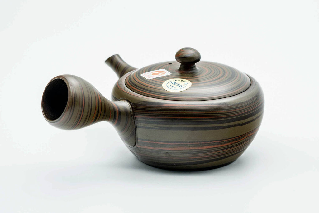 Japanese Kyusu - Dark Green Nerikomi Tokoname-yaki Mesh Teapot - 225ml