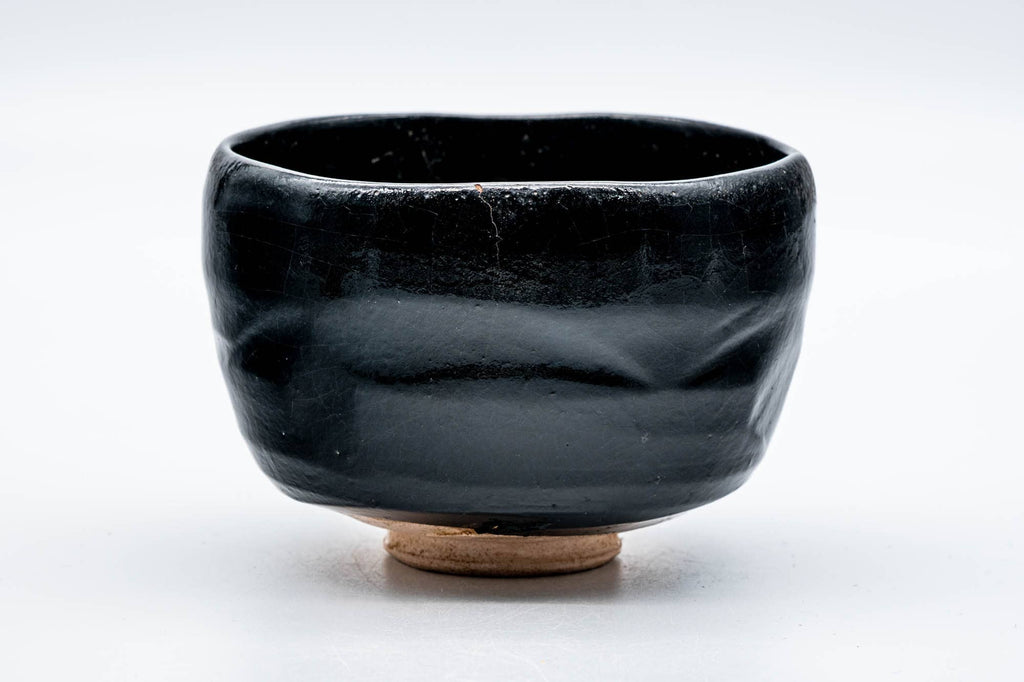 Japanese Matcha Bowl - Black Faceted Vintage Raku Chawan - 400ml