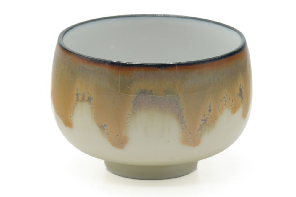 Japanese Teacup - White Yellow Brown Drip-glazed Yunomi - 175ml