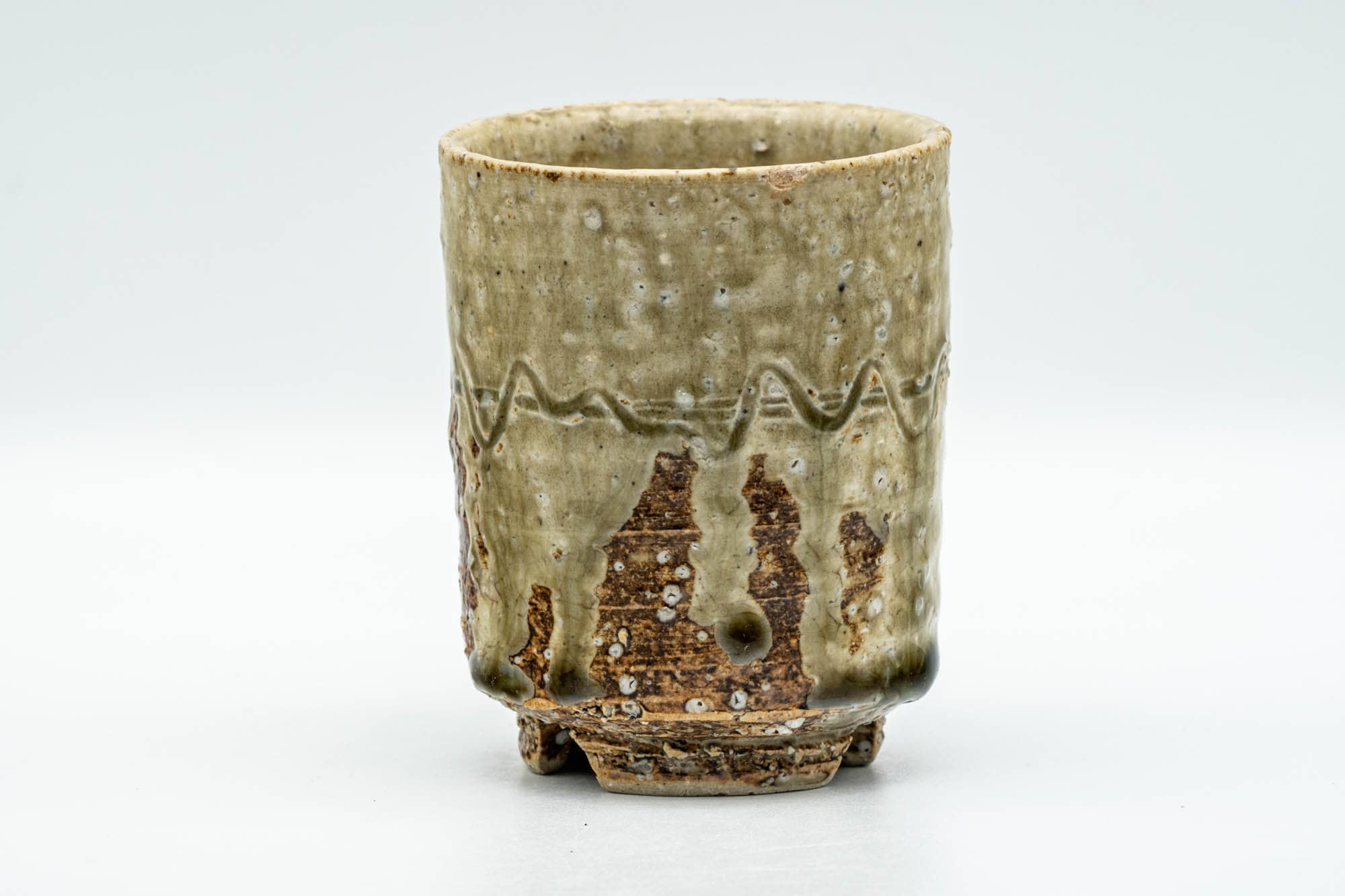 Japanese Teacup - Large Textured Green Drip-Glazed Yunomi - 200ml