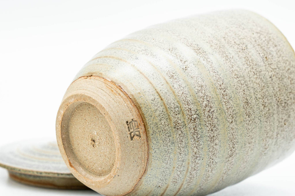 Japanese Teacup - Speckled Olive Green Spiraling Lidded Yunomi - 125ml