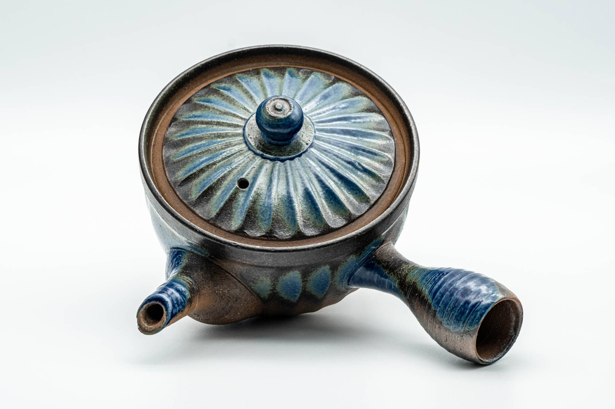 Japanese Kyusu - Blue Brown Wavy Body Nozomi Teapot - 225ml
