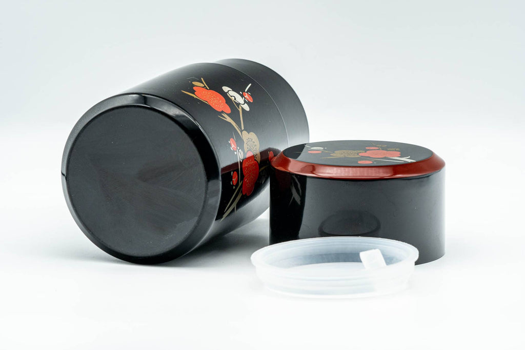 Japanese Chazutsu - Floral Black Lacquer Tea Canister - 200ml