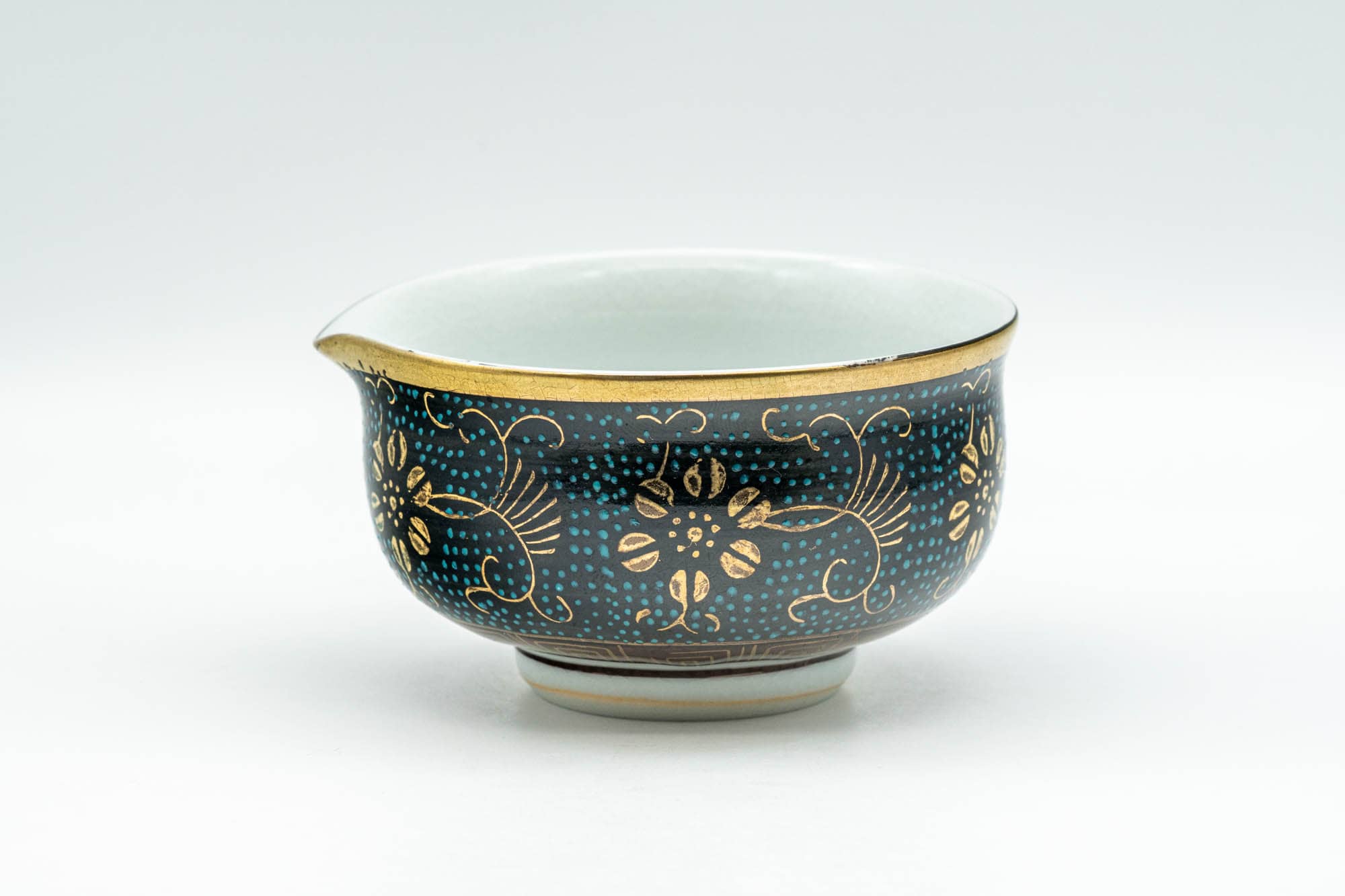 Japanese Katakuchi - 九谷焼 Floral Aochibu Kutani-yaki Porcelain Water Cooler - 110ml
