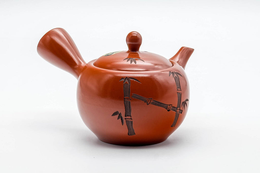 Japanese Kyusu - Bamboo Engraved Tokoname-yaki Mesh Teapot - 350ml