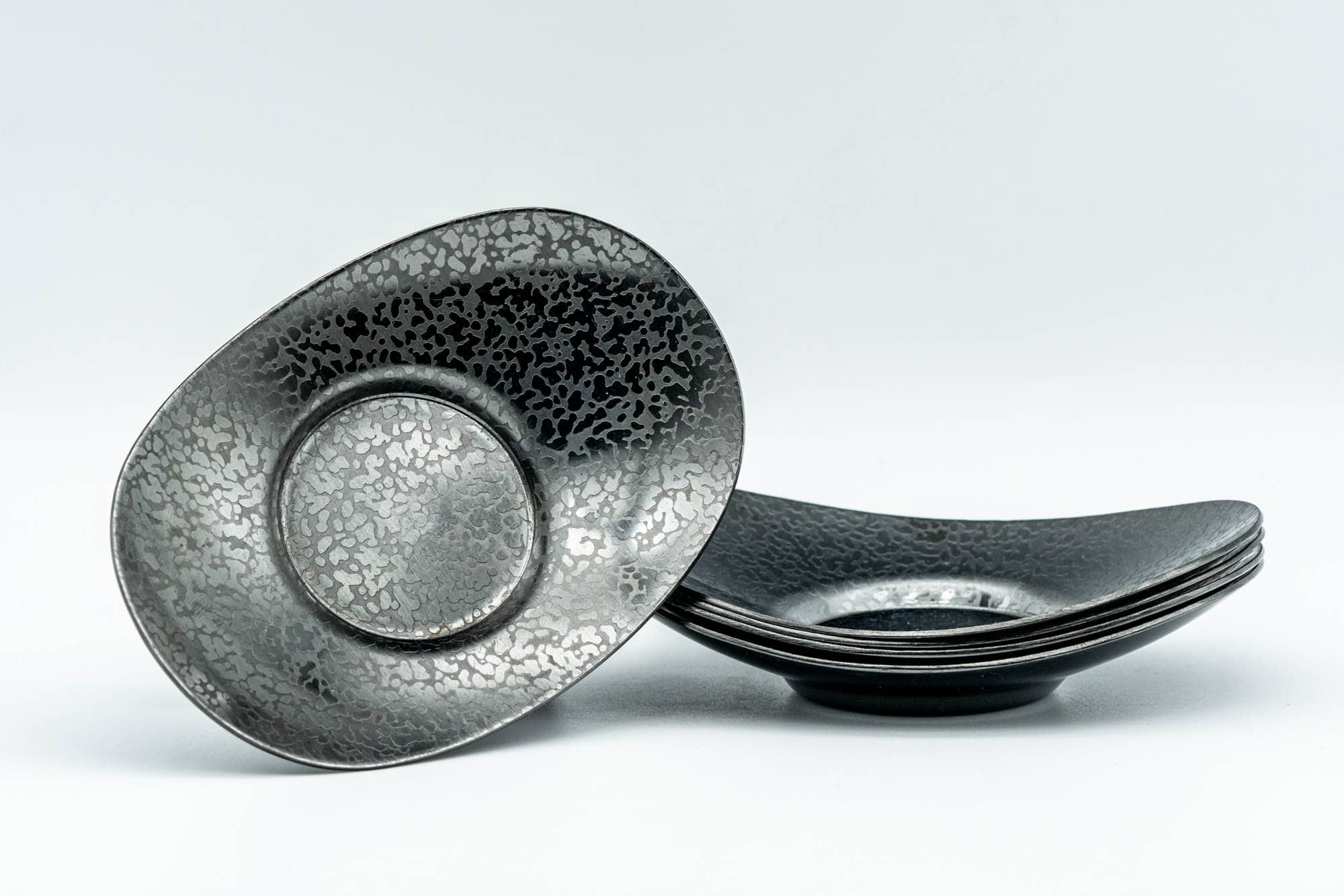 Japanese Chataku - Set of 5 秀夆堂造 Elliptical Shaped Tin Tea Saucers