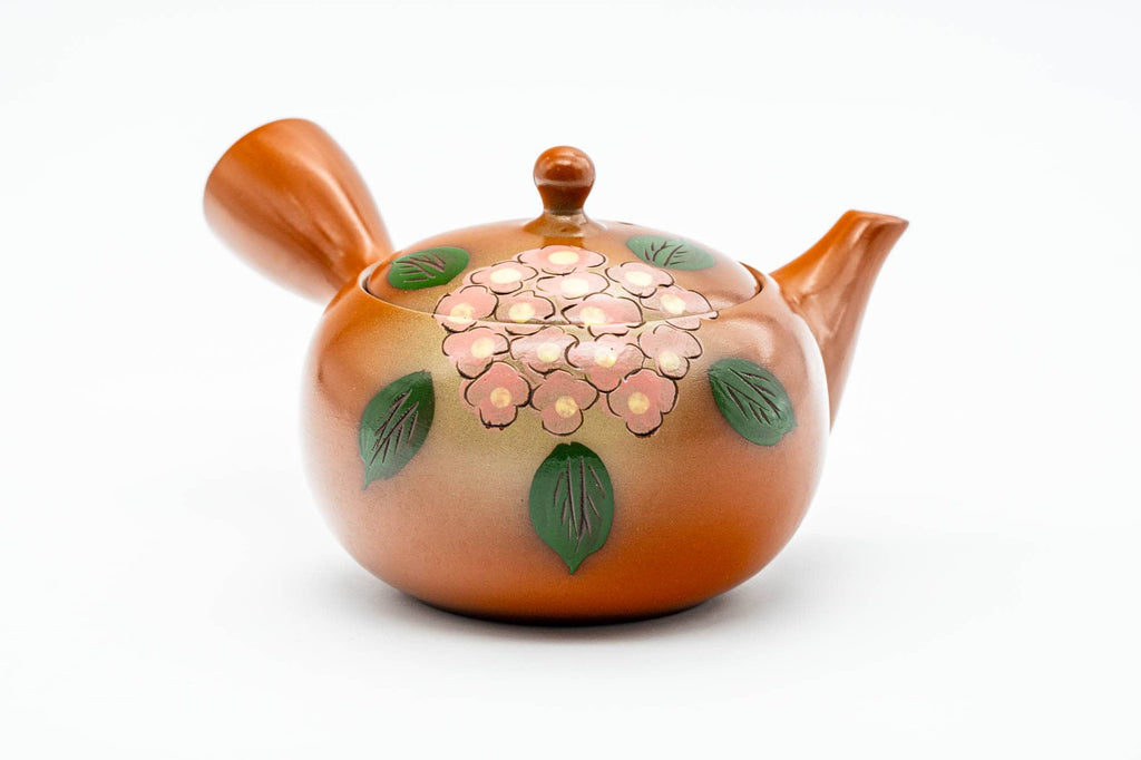 Japanese Kyusu - Floral Red Shudei Tokoname-yaki Mesh Basket Teapot - 280ml
