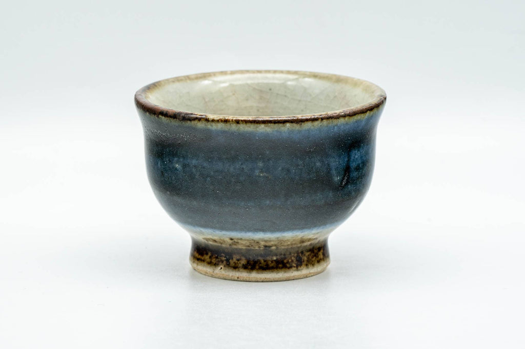 Japanese Teacup - Black Blue Glazed Exterior Beige Interior Yunomi - 70ml