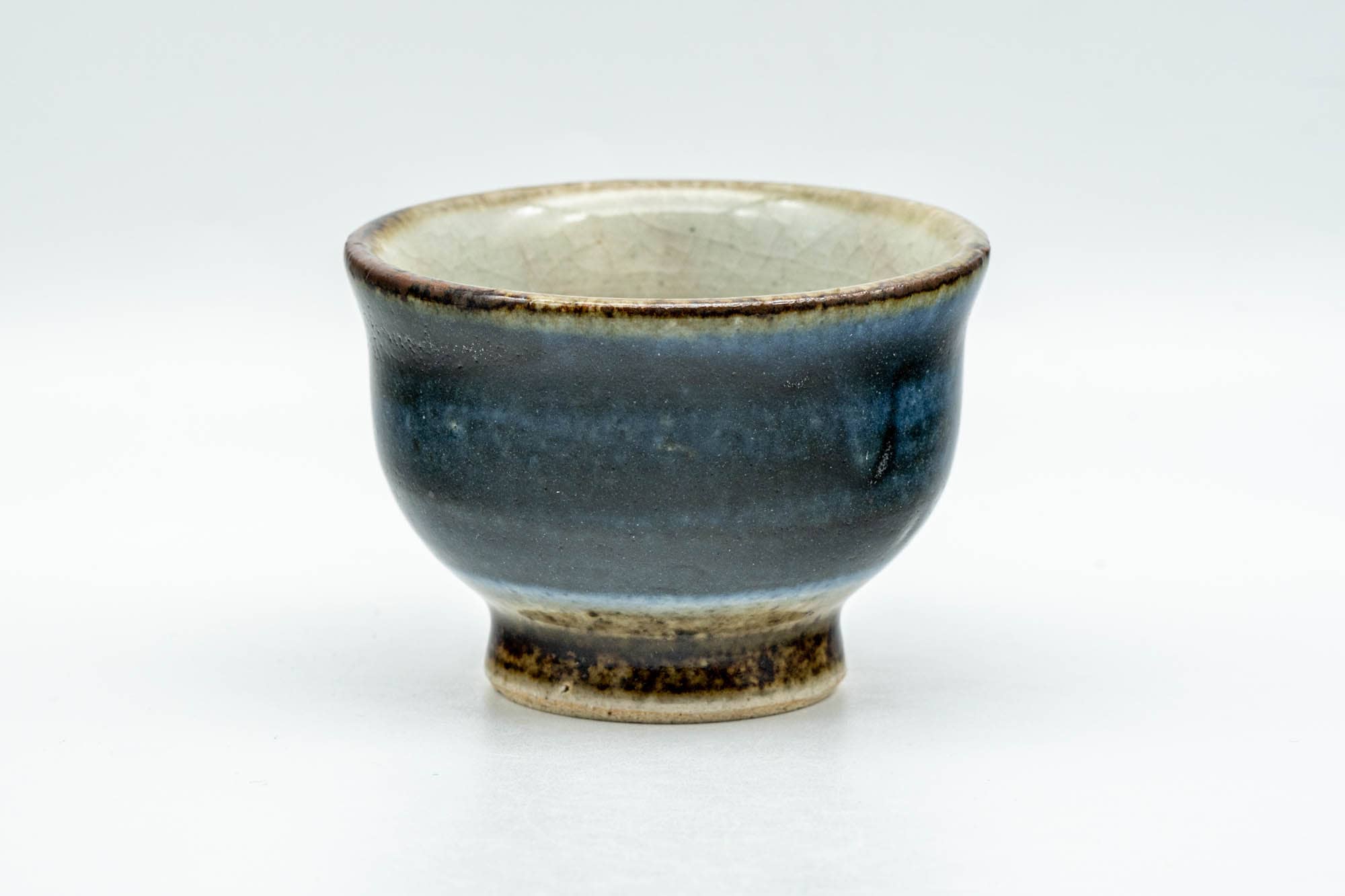 Japanese Teacup - Black Blue Glazed Exterior Beige Interior Yunomi - 70ml