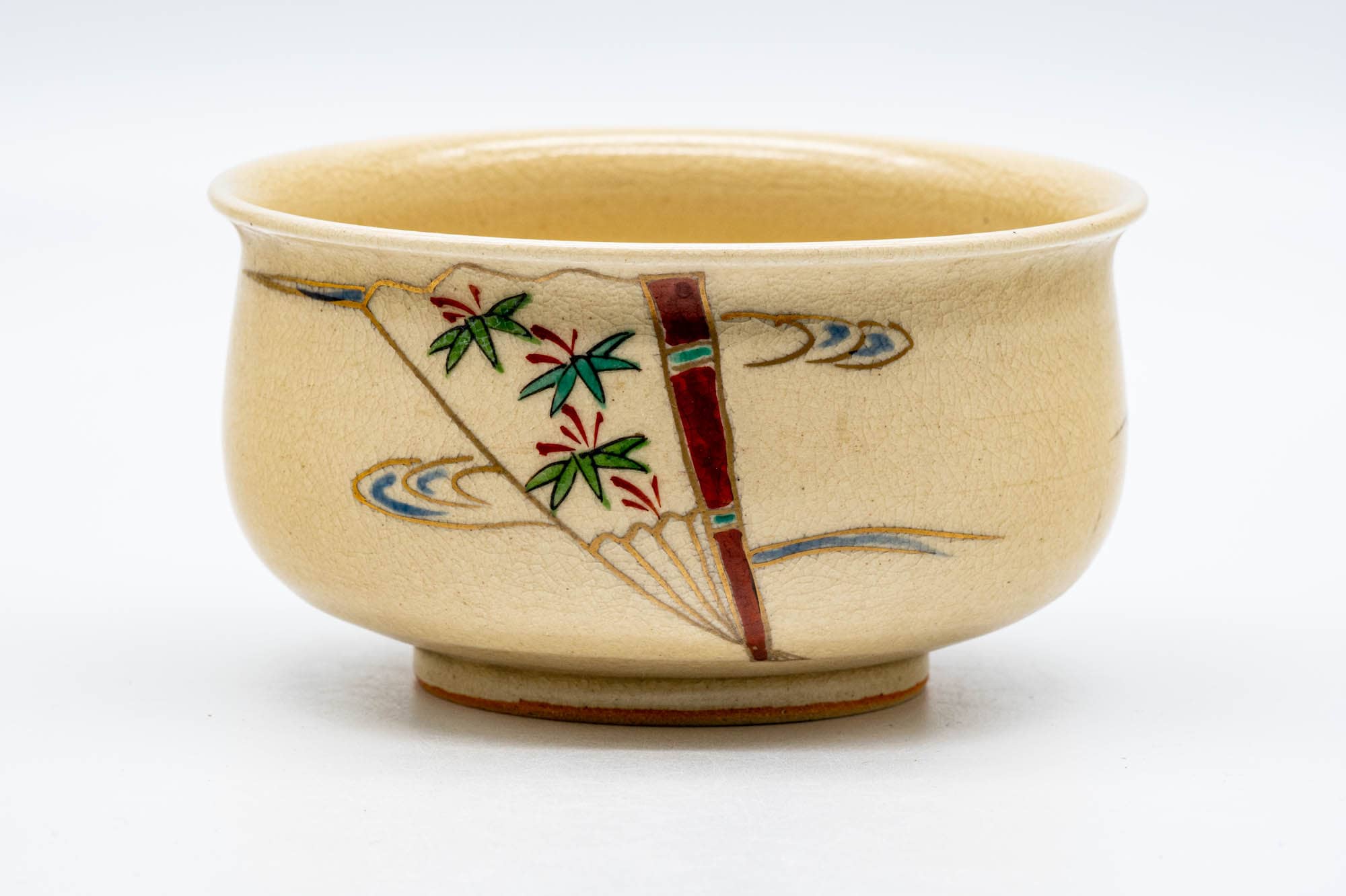 Japanese Kensui - Floral Landscape Kyo-yaki Water Bowl - 400ml