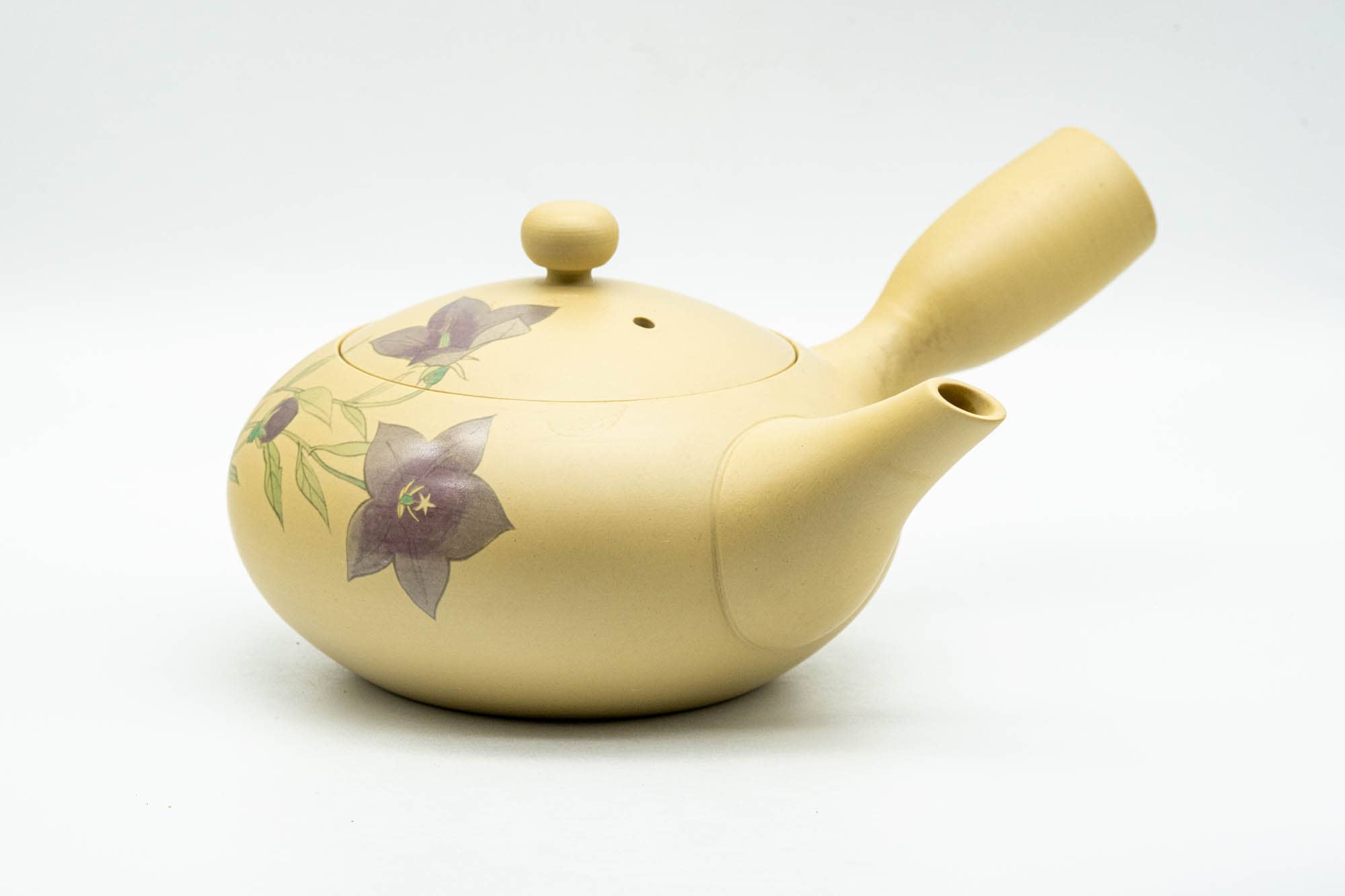 Japanese Kyusu - Purple Floral Kikyo Tokoname-yaki Ceramic Teapot - 250ml