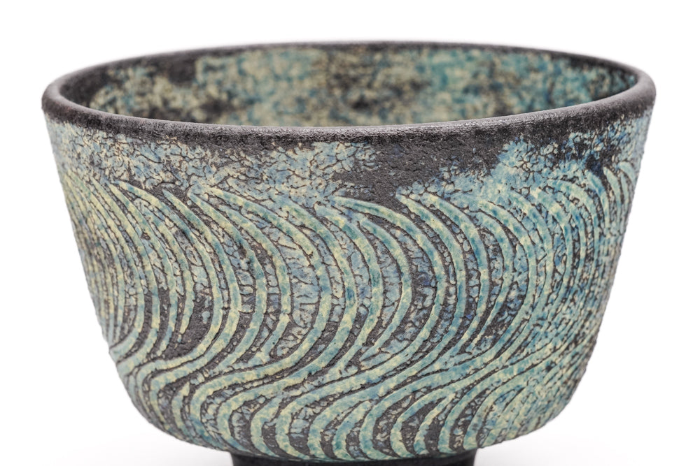 Wavy Blue-Green Kiyomizu-yaki Chawan