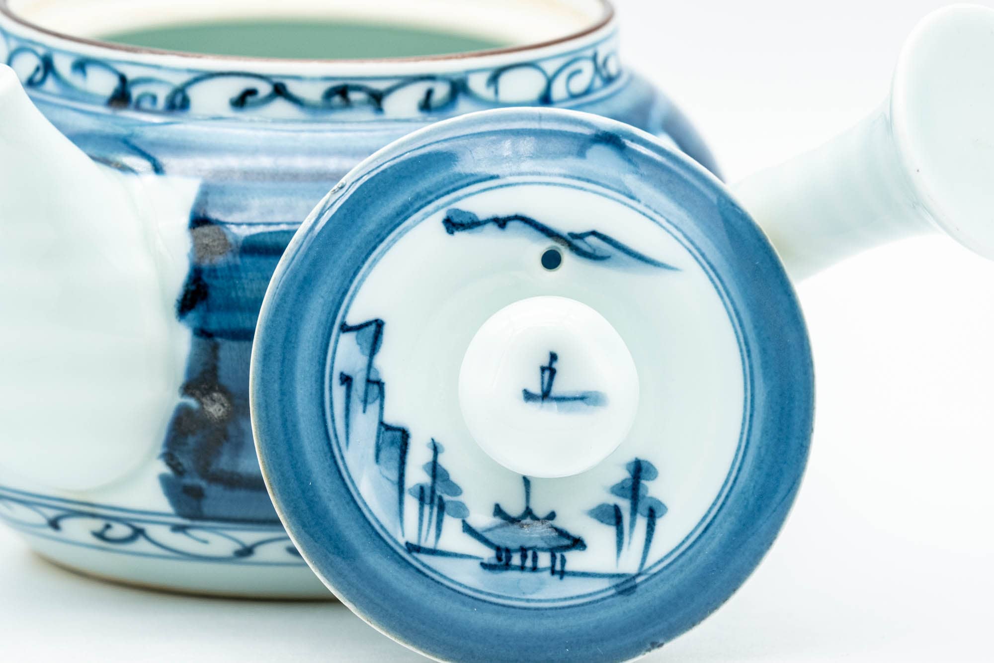 Japanese Kyusu - Blue Striped Village Arita-yaki Debeso Teapot - 300ml
