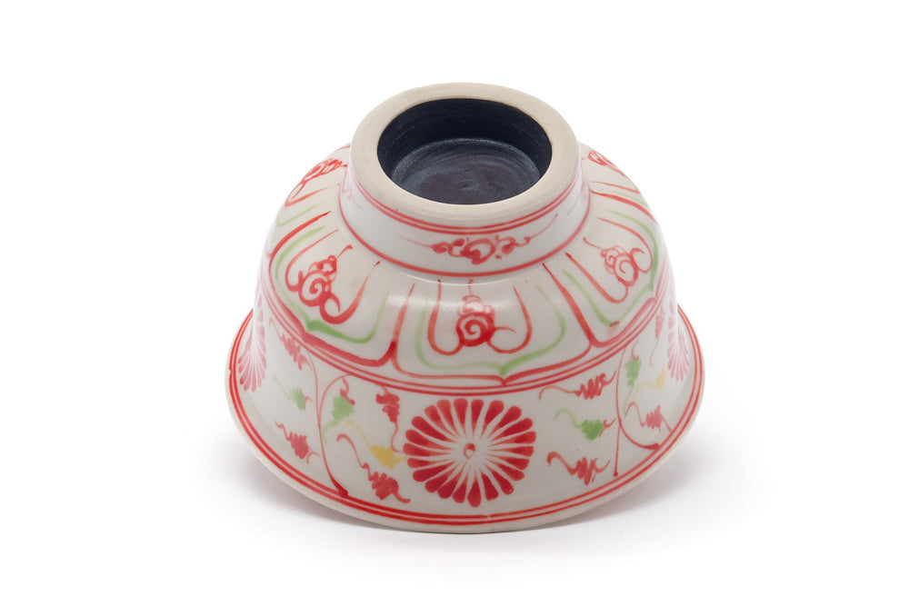 Japanese Matcha Bowl - Red Floral Vietnamese-style Annan Chawan - 340ml