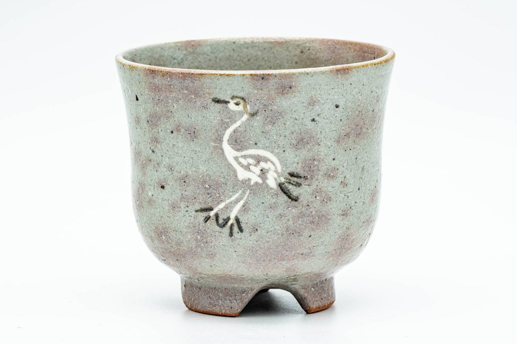 Japanese Matcha Bowl - Standing Crane Grey Pink Gohonte Glazed Winter Chawan (御本立鶴) with Tomobako Wooden Box - 450ml