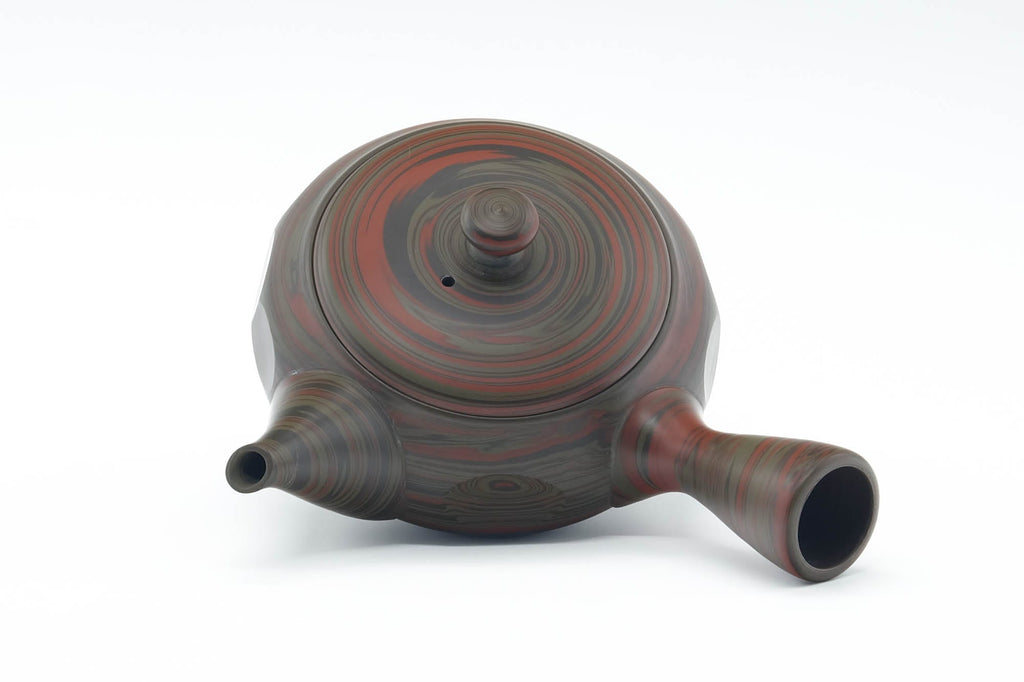 Japanese Kyusu - Red Green Faceted Nerikomi Tokoname Teapot - 270ml