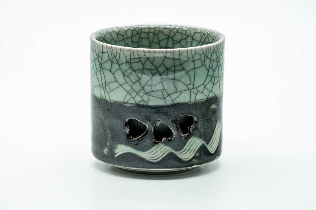 Japanese Teacup - Double-Walled Green Celadon Sakura Obori Soma-yaki Yunomi - 230ml