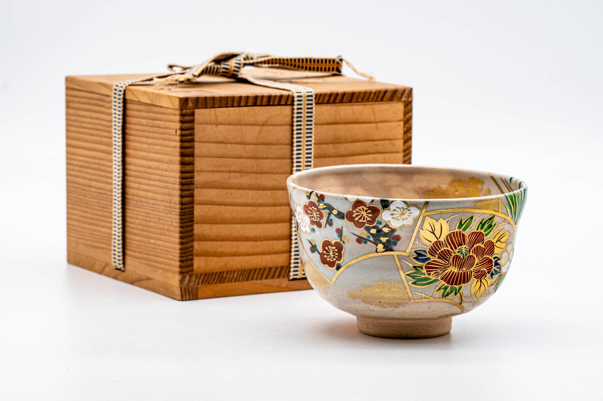 Japanese Matcha Bowl - 庄左衛門窯 Shozaemon Kiln - Floral Gohonte Glazed Kyo-yaki Chawan - 350ml