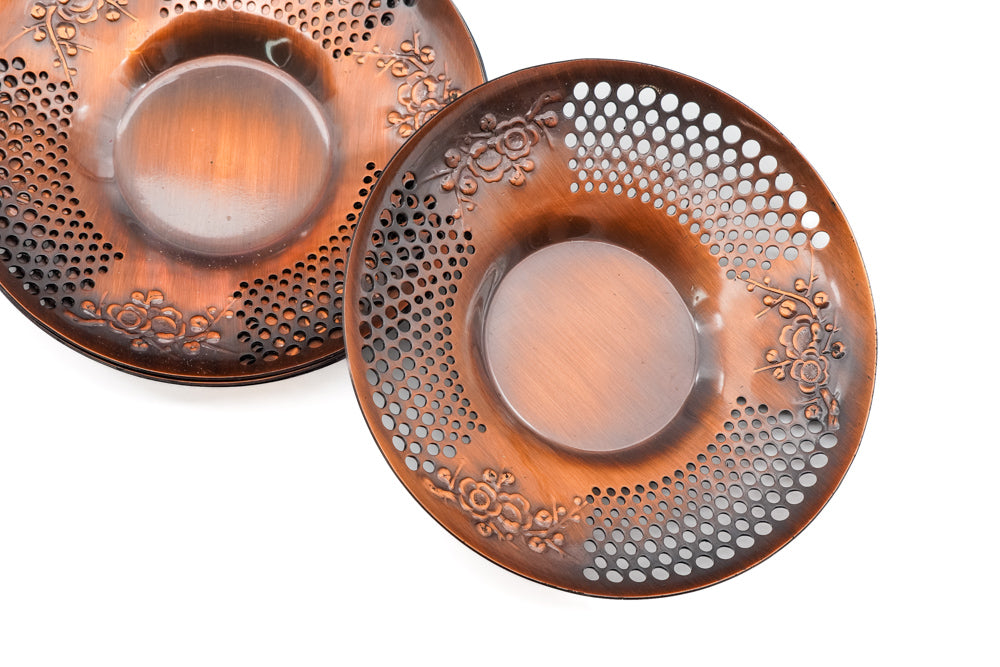 Japanese Chataku - Set of 5 Embossed Plum Blossom Copper Tea Saucers