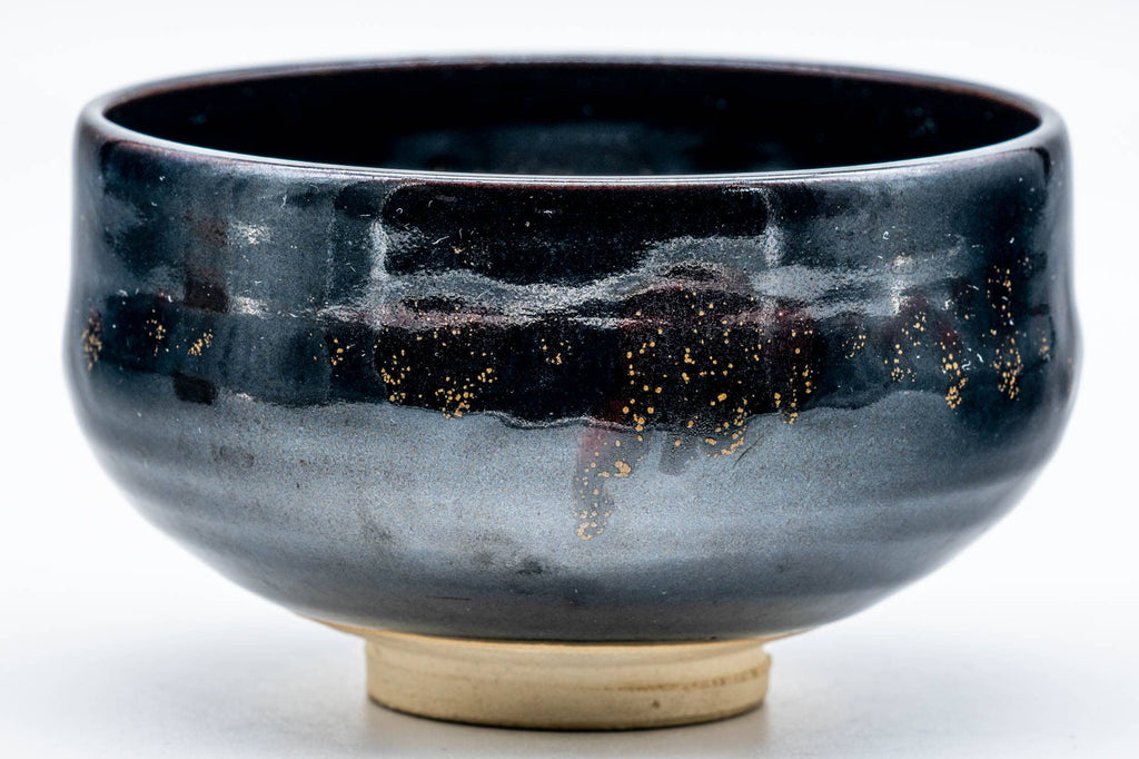 Japanese Matcha Bowl - Jet Black Yellow Speckled Drip-Glazed Chawan - 250ml