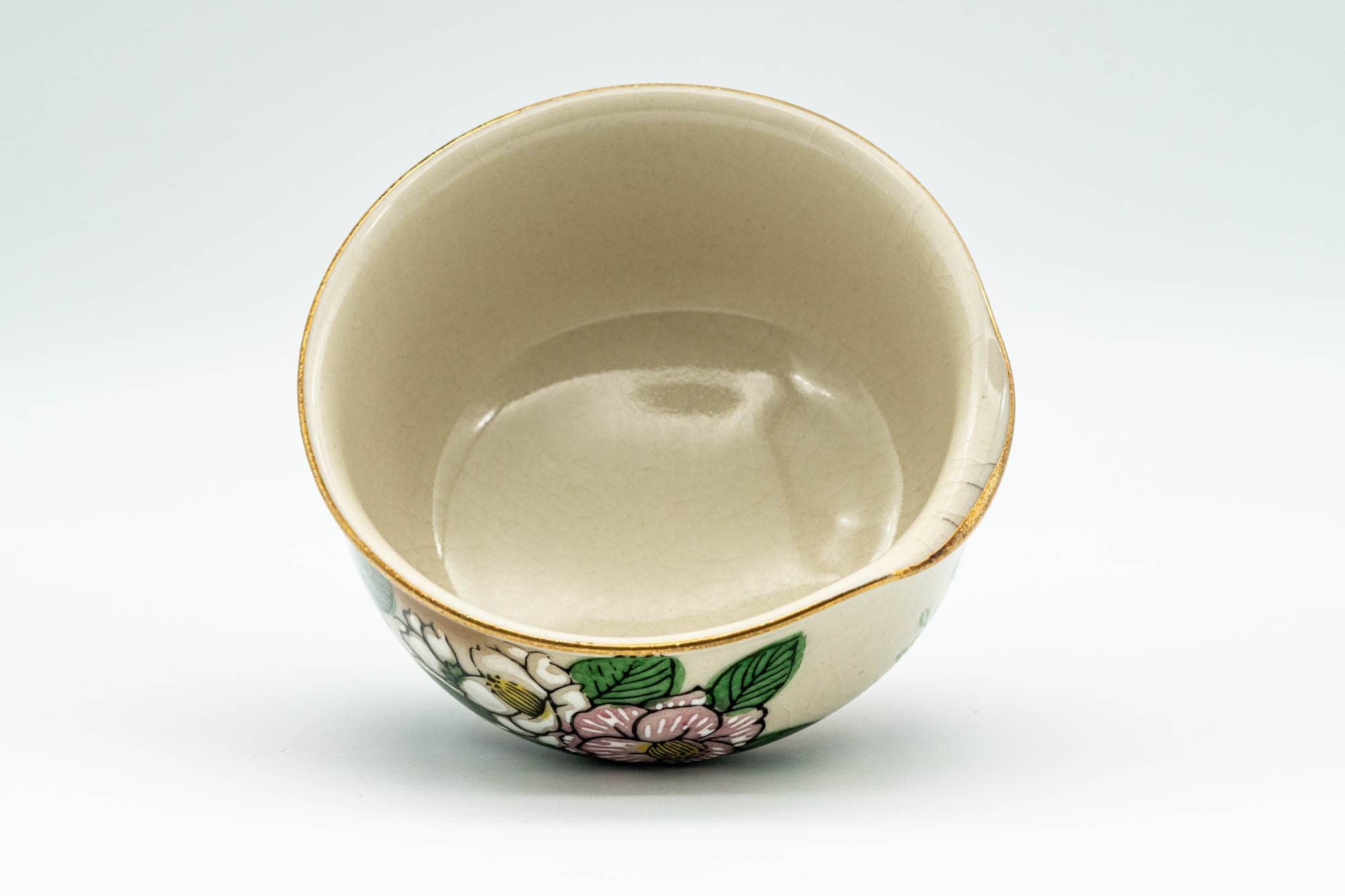 Japanese Katakuchi - Beige Floral Kutani-yaki Porcelain Water Cooler - 100ml
