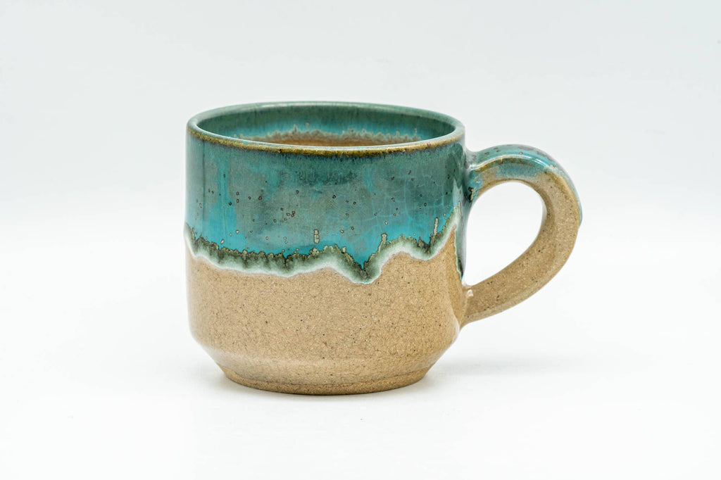 Japanese Teacup - Beige Turquoise Drip-Glazed Agano-yaki Ushirode Yunomi - 150ml