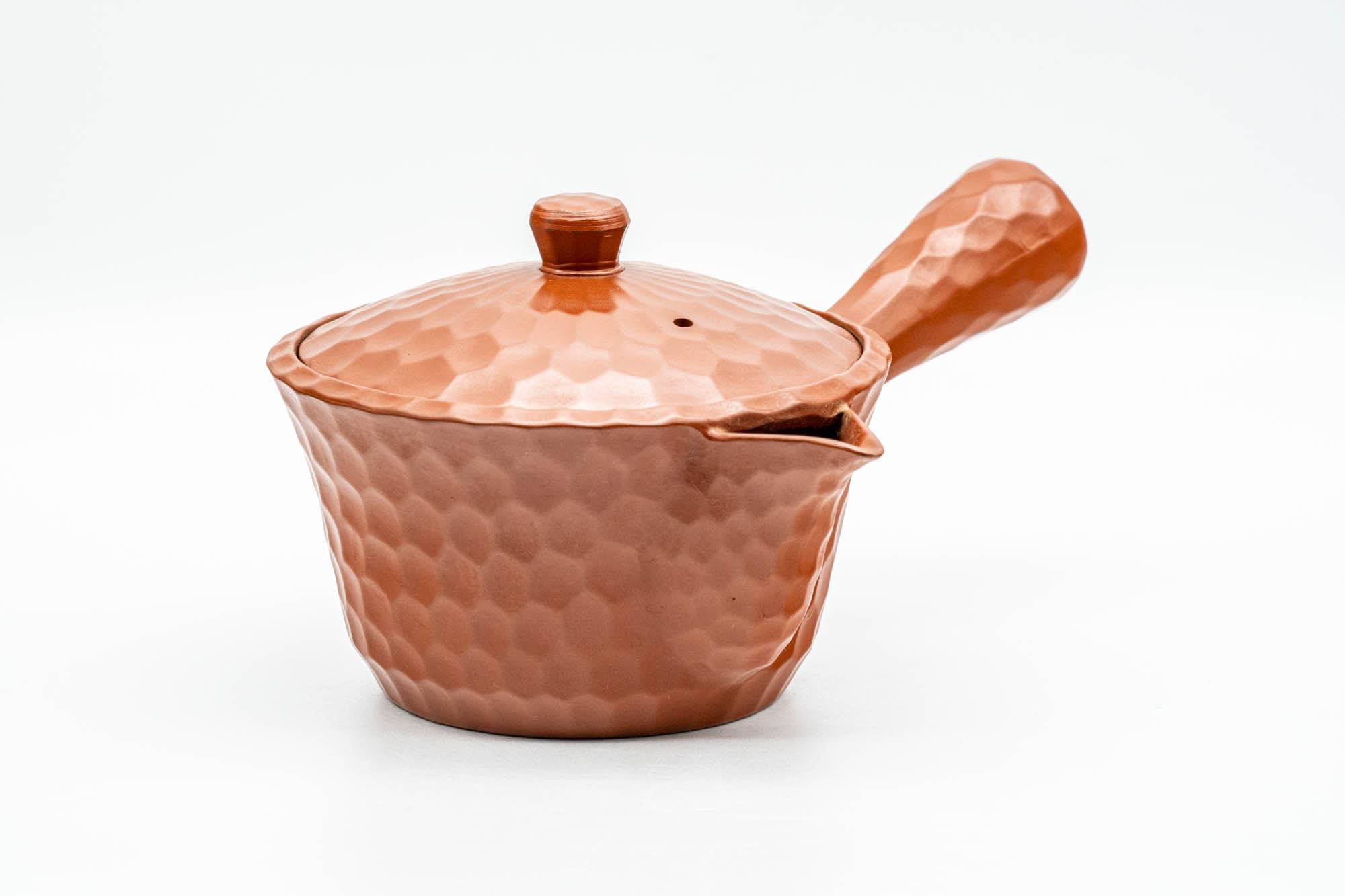 Japanese Kyusu - Faceted Exterior Red Shudei Tokoname-yaki Mesh Teapot - 220ml
