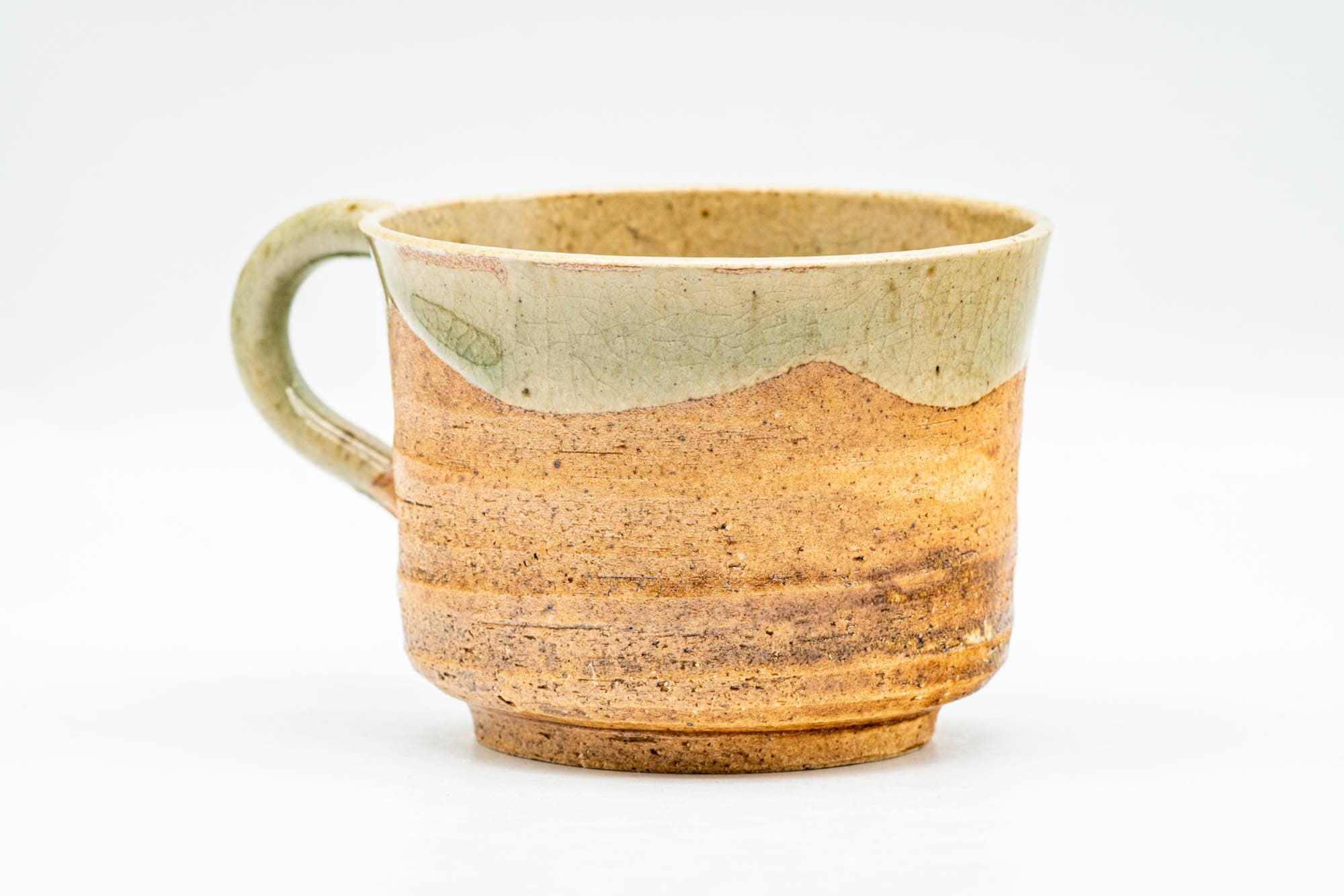 Japanese Teacup - Green Glazed Shigaraki-yaki Ushirode Rear-Handled Yunomi - 150ml