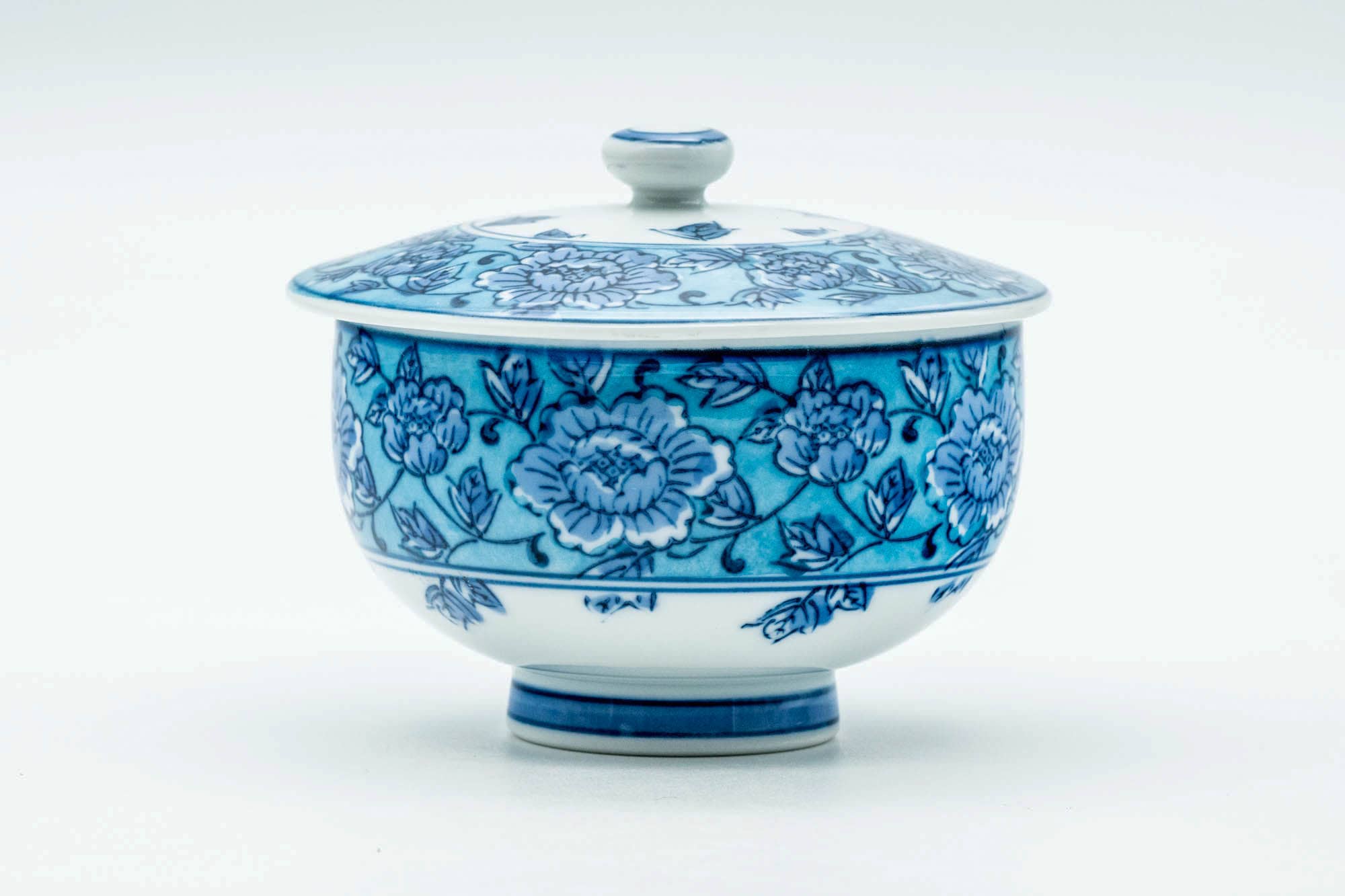 Japanese Teacup - Blue Floral Arita-yaki Lidded Yunomi - 140ml