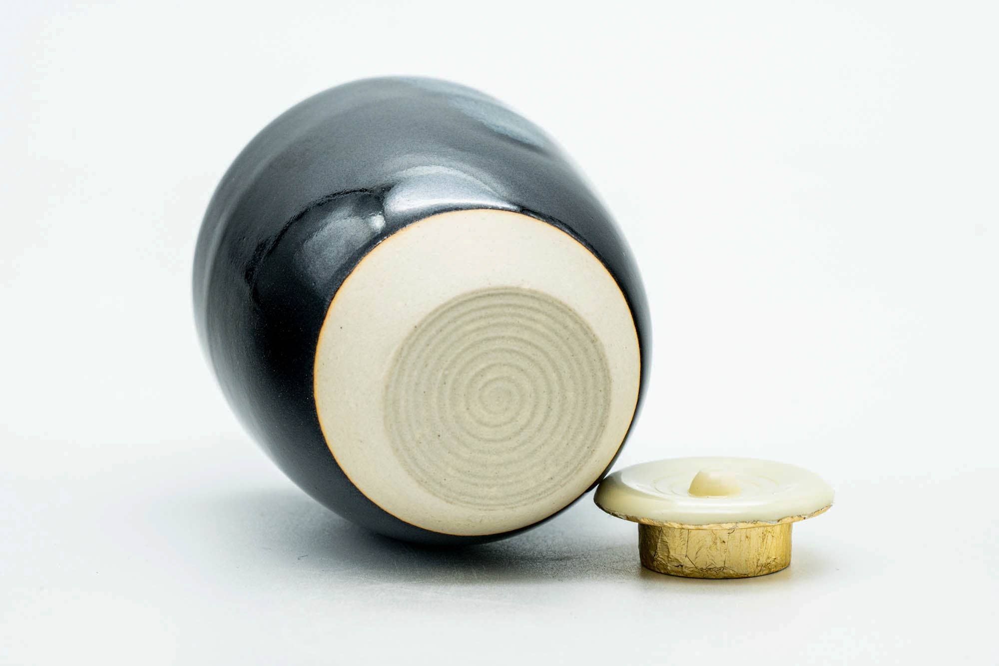Japanese Chaire - Black Blue Drip-Glazed Katatsuki Seto-yaki Tea Canister with Shifuku