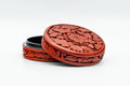 Japanese Kogo - Carved Camellia Red Black Lacquer Incense Container