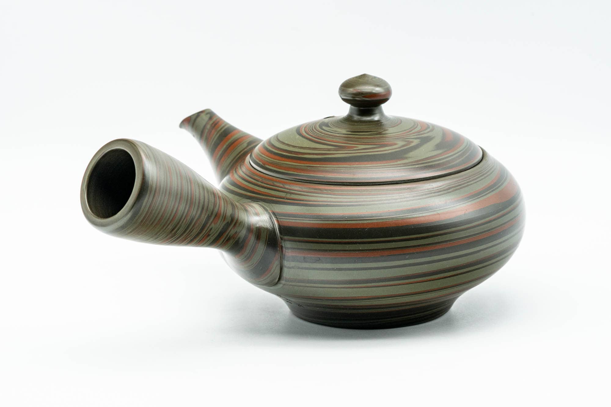 Japanese Kyusu - 雲仙窯 Unzen Kiln - Green Nerikomi Tokoname-yaki Debeso Teapot - 270ml
