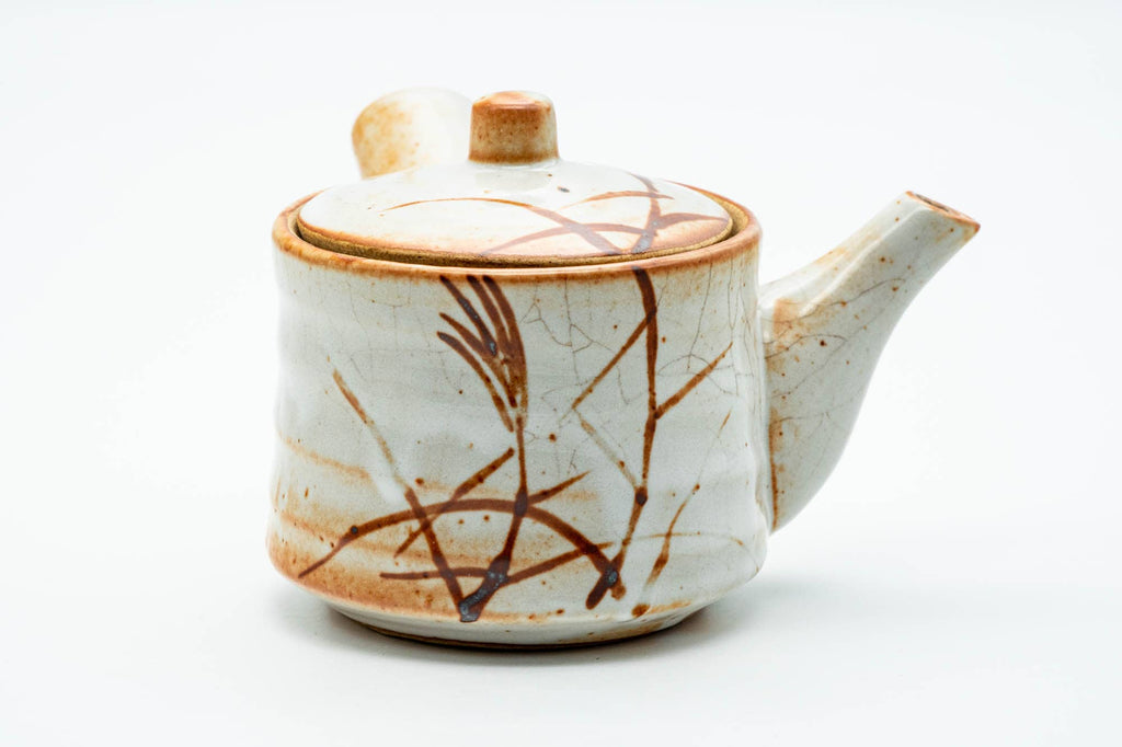 Japanese Tea Set - Orange Shino Glazed Mino-yaki Kyusu Teapot with Two Yunomi Teacups