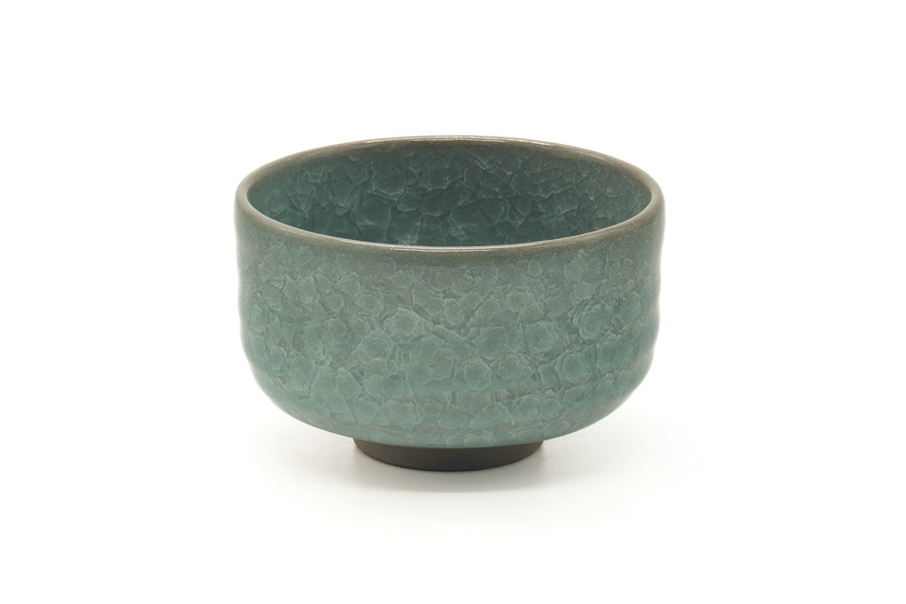 Japanese Matcha Bowl - Teal Snowflake Glazed Hantsutsu-gata Chawan - 410ml