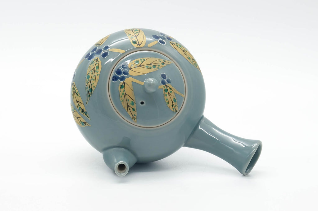 Japanese Kyusu - Blue Floral Hand-Painted Kutani Teapot - 500ml
