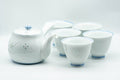 Japanese Tea Set - Floral White Arita-yaki Porcelain Kyusu Teapot with 5 Yunomi Teacups