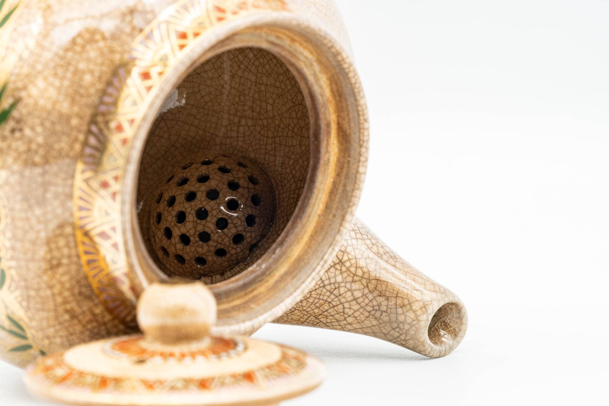 Japanese Kyusu - Weathered Beige Floral Bamboo Decorated Debeso Teapot - 270ml